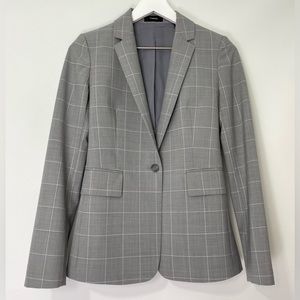 Theory Essential Cyrus Grid Plaid Jacket Wool Blend Blazer Gray Size 00